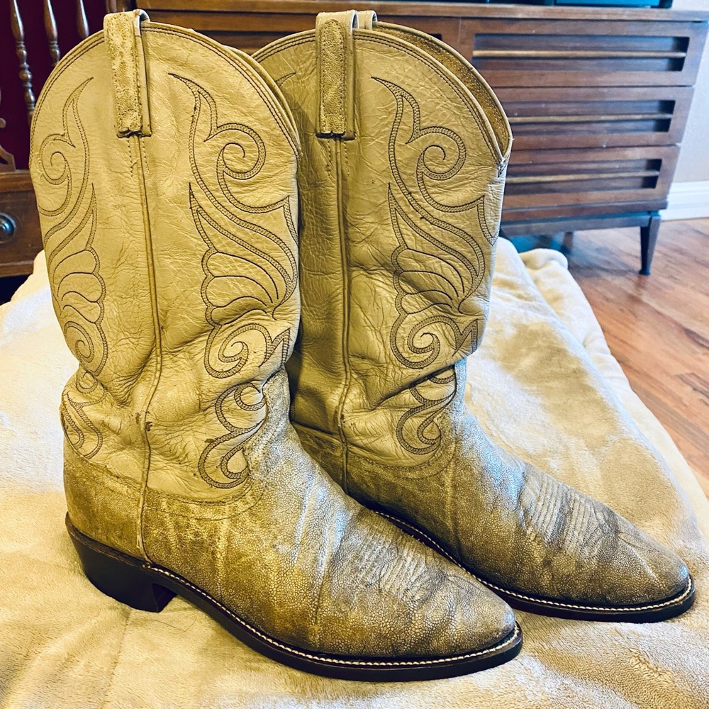 Vintage Dan Post Elephant hide mens cowboy boots size 12 brand new soles/heel